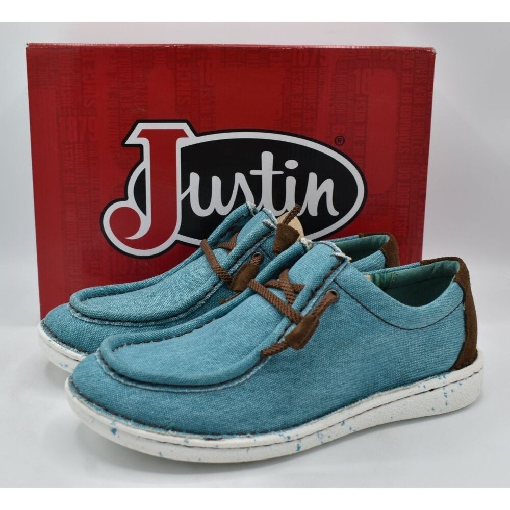 Justin Boots Womens Size 7 Turquoise Textile Slip On Round Mocc Toe Shoes